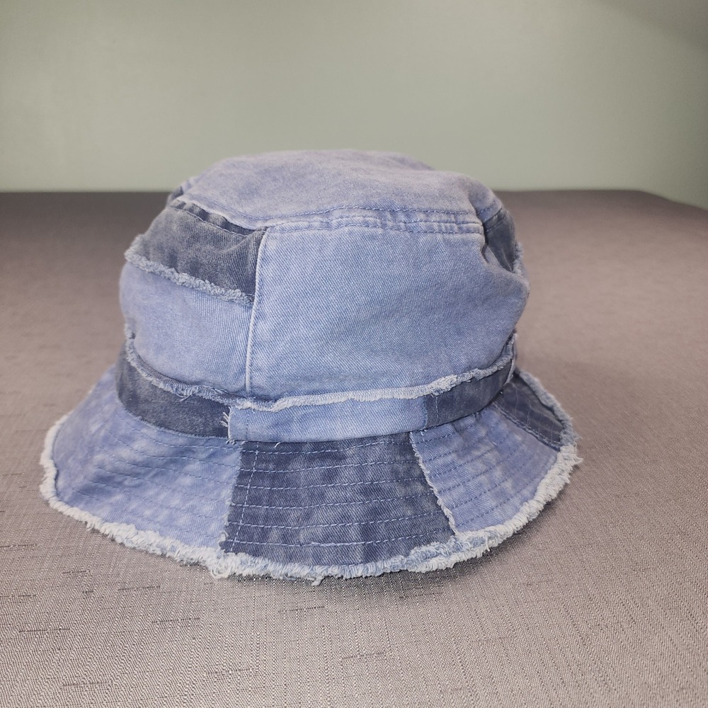 David and Young Denim Patchwork Bucket Hat Blue Distressed Frayed One Size
